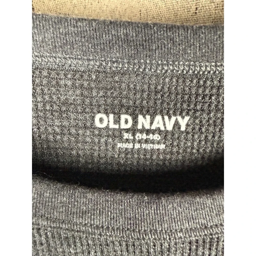 Old Navy Thermal Shirt Kids XL 14-16 Gray NEW Dinosaur Graphic Waffle Knit‎